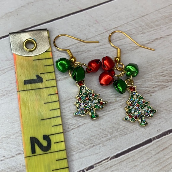 Holiday Christmas Tree Bells Dangling Earrings - Picture 6 of 6